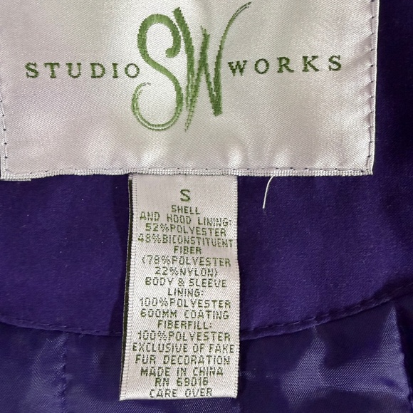 Studio Works Hooded Jacket Coat with Removal Hood with Fur Trim size S - Picture 13 of 14